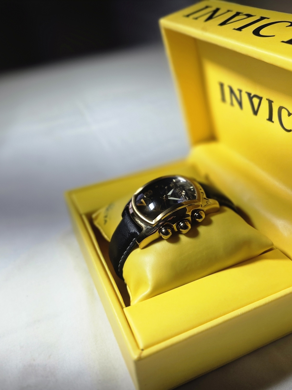 Invicta Gold-Tone Watch with Black Strap